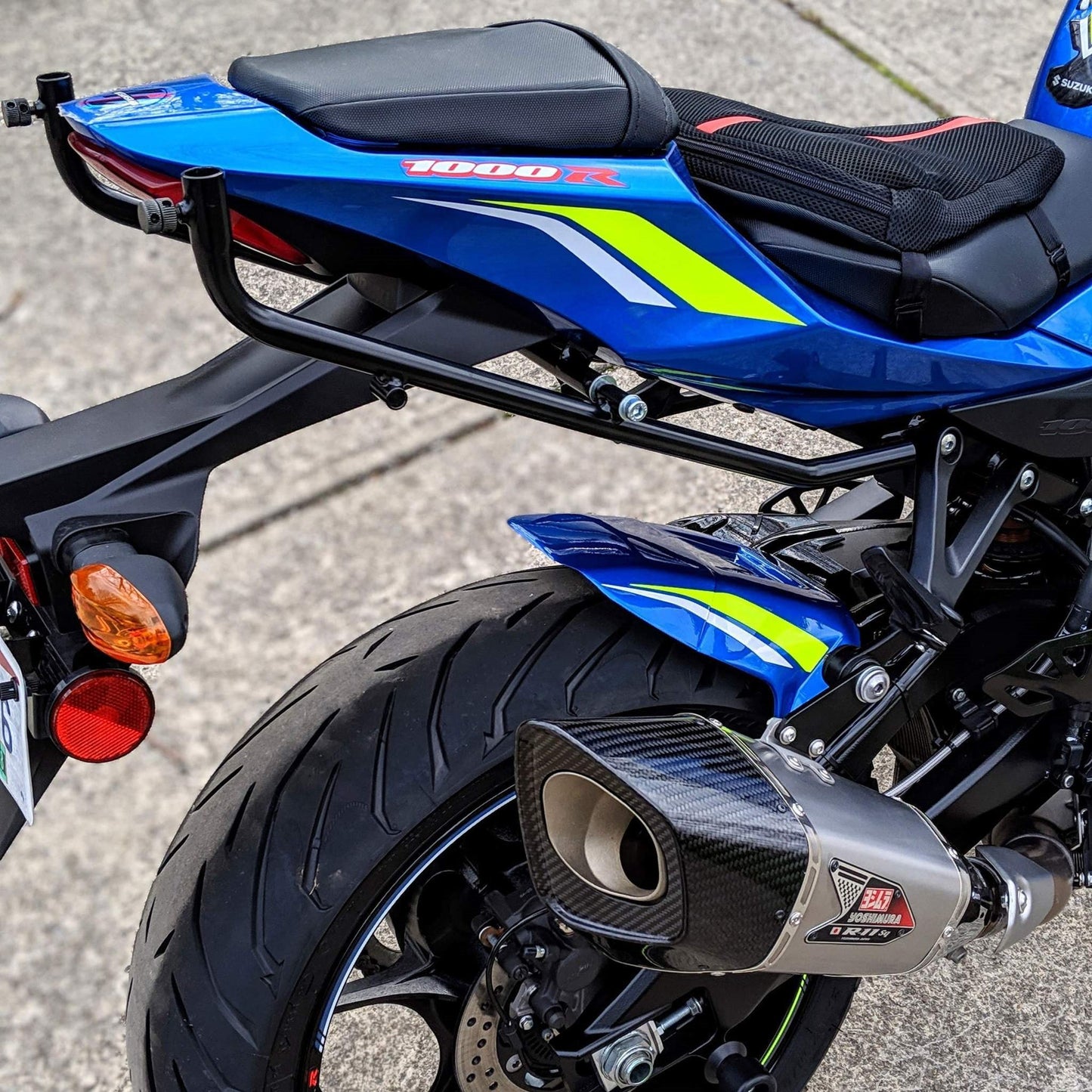 Pyramid Hugger | Carbon / Metallic Blue (Triton Blue w/ Yellow & White Stripes) / Matte Black | Suzuki GSXR 1000 2017-Current